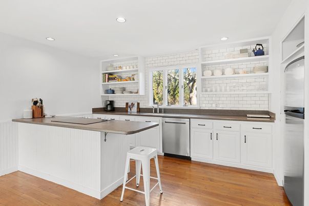 Interior, Kitchen, Recessed Lighting, Wood Texture Flooring