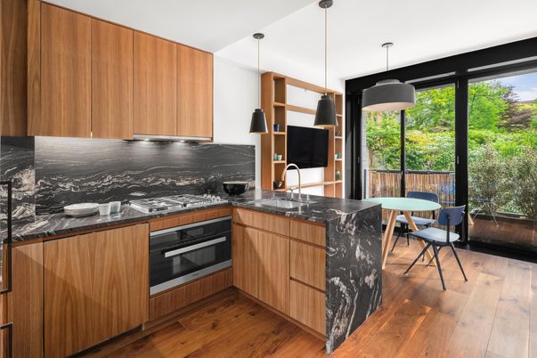 Interior, Kitchen, Pendant Lights, Wood Texture Flooring