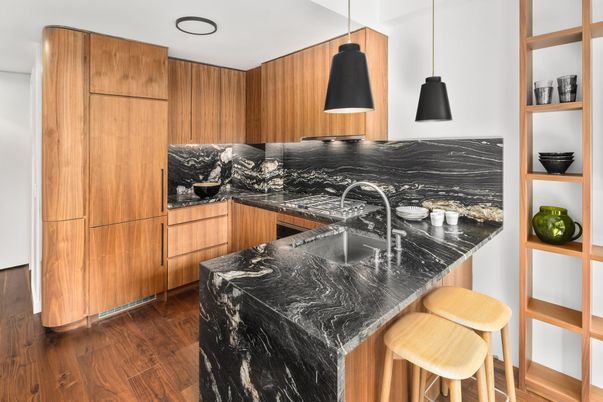 Interior, Kitchen, Pendant Lights, Wood Texture Flooring