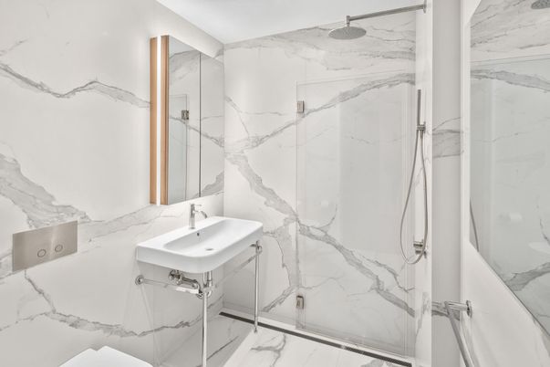 Bathroom, Glass Shower, Interior, Marble, Marble Walls