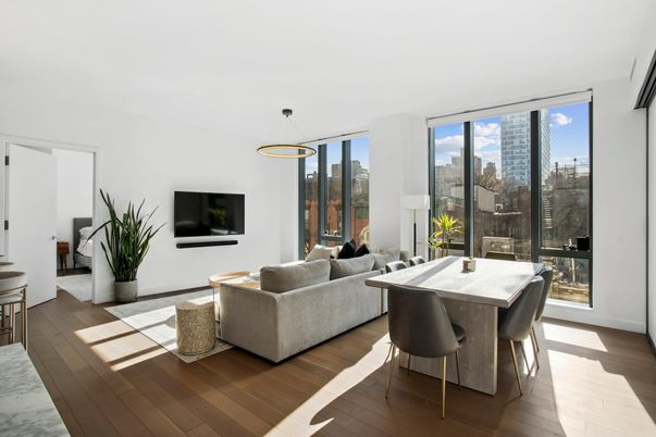 Dining room, Interior, Living room, Pendant Lights, Wood Texture Flooring