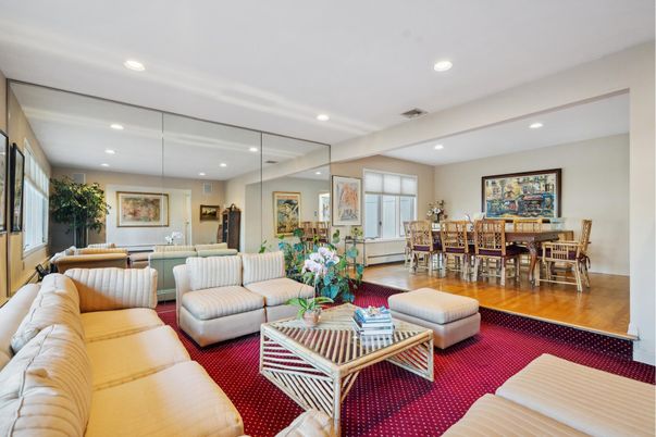 Dining room, Interior, Living room, Recessed Lighting, Wood Texture Flooring