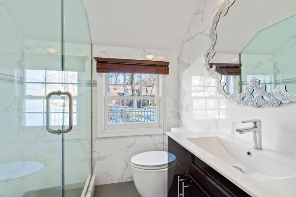 Bathroom, Glass Shower, Interior, Marble Walls