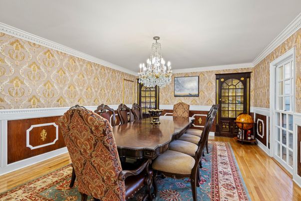Chandelier, Dining room, Interior, Wood Texture Flooring