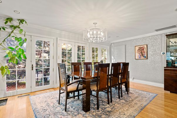 Chandelier, Dining room, Interior, Wood Texture Flooring