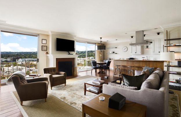 Dining room, Fireplace, Interior, Kitchen, Living room, Pendant Lights, Recessed Lighting, Wood Texture Flooring