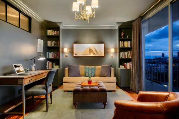 Chandelier, Home Office, Interior, Wood Texture Flooring