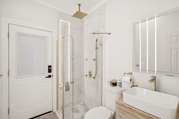 Bathroom, Glass Shower, Interior, Marble, Marble Walls