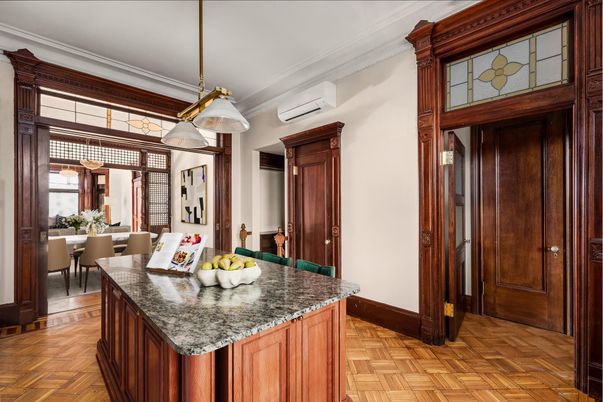 Dining room, Interior, Pendant Lights, Wood Texture Flooring