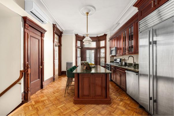 Interior, Kitchen, Pendant Lights, Stainless Steel Appliances, Wood Texture Flooring