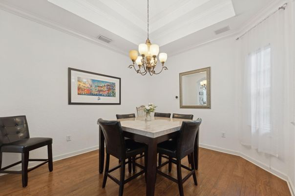 Chandelier, Dining room, Interior, Wood Texture Flooring