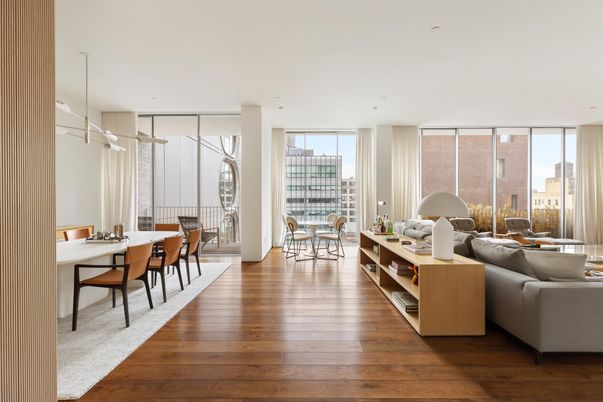 Dining room, Interior, Living room, Pendant Lights, Wood Texture Flooring