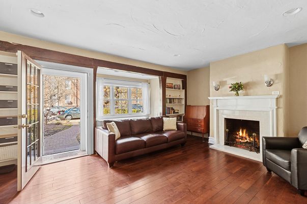 Fireplace, Interior, Recessed Lighting, Wood Texture Flooring