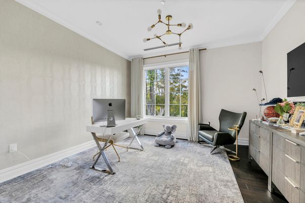 Home Office, Interior, Pendant Lights, Wood Texture Flooring