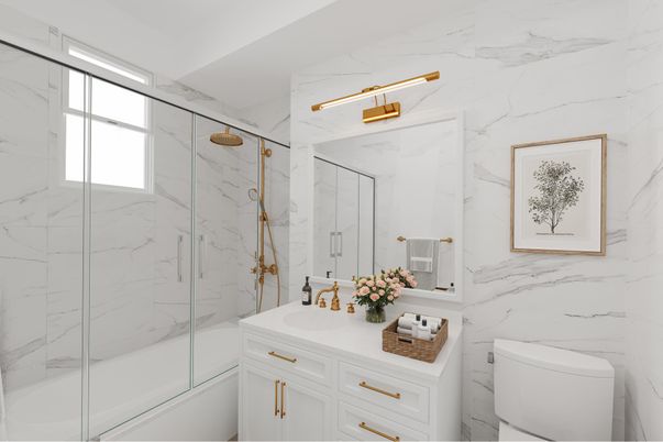 Bathroom, Glass Shower, Interior, Marble Walls