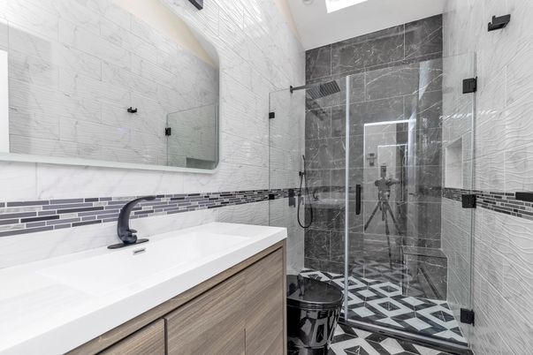 Bathroom, Glass Shower, Interior, Marble Walls