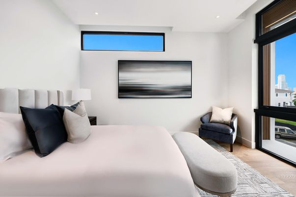 Bedroom, Interior, Recessed Lighting, Wood Texture Flooring