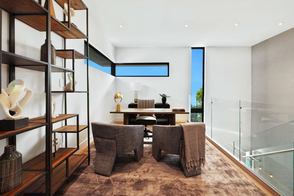 Home Office, Interior, Recessed Lighting, Wood Texture Flooring