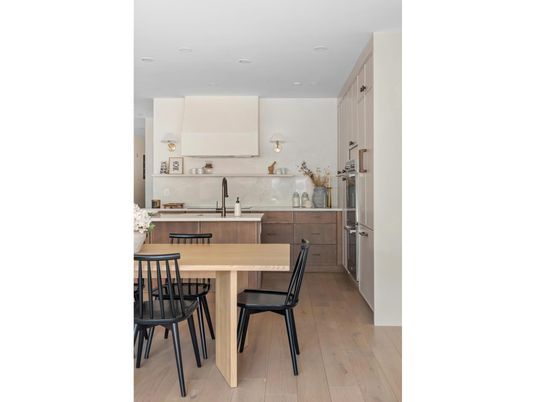 Dining room, Interior, Kitchen, Recessed Lighting, Wood Texture Flooring
