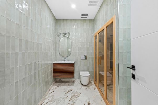 Bathroom, Glass Shower, Interior, Marble, Recessed Lighting