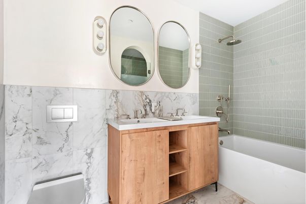 Bathroom, Dual Sink Vanities, Interior, Marble Walls