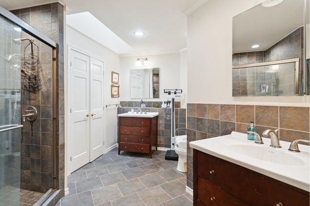 Bathroom, Dual Sink Vanities, Glass Shower, Interior, Recessed Lighting