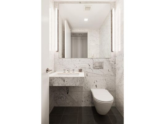 Bathroom, Interior, Marble Walls, Recessed Lighting