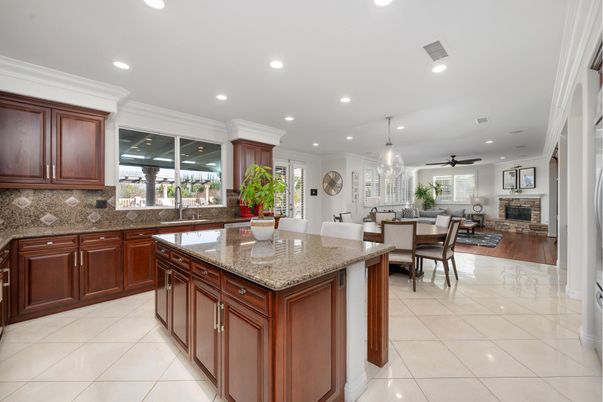 Dining room, Fireplace, Interior, Kitchen, Living room, Pendant Lights, Recessed Lighting
