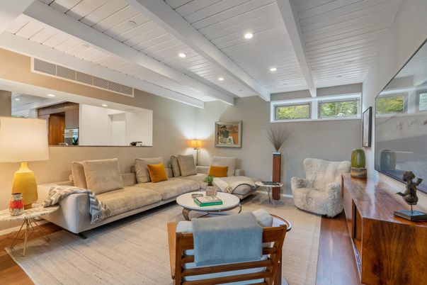 Interior, Living room, Recessed Lighting, Wood Texture Flooring