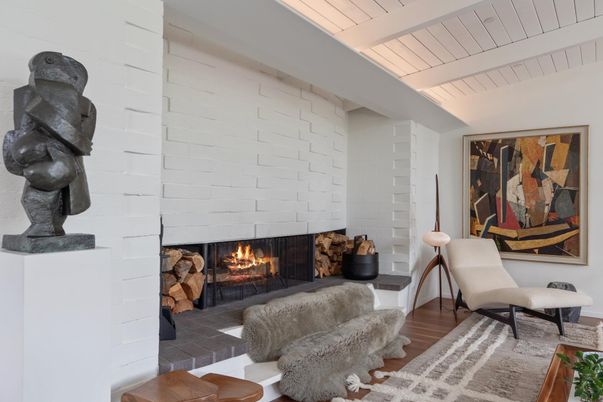 Fireplace, Interior, Stone Walls, Wood Texture Flooring