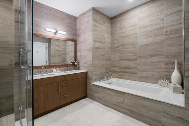 Bathroom, Dual Sink Vanities, Glass Shower, Interior, Recessed Lighting