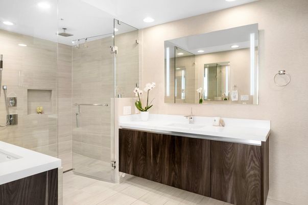Bathroom, Dual Sink Vanities, Glass Shower, Interior, Recessed Lighting