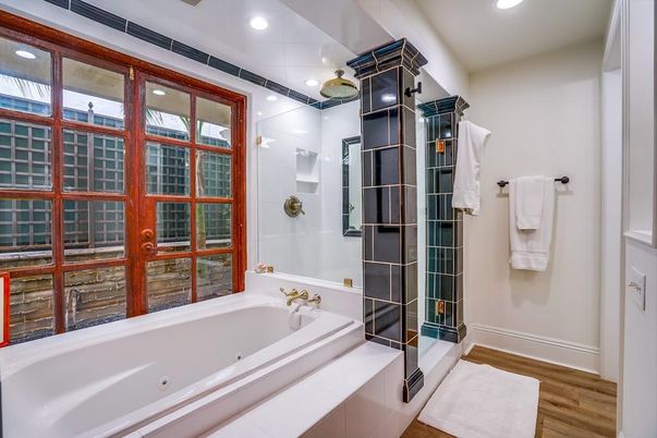 Bathroom, Interior, Recessed Lighting, Wood Texture Flooring