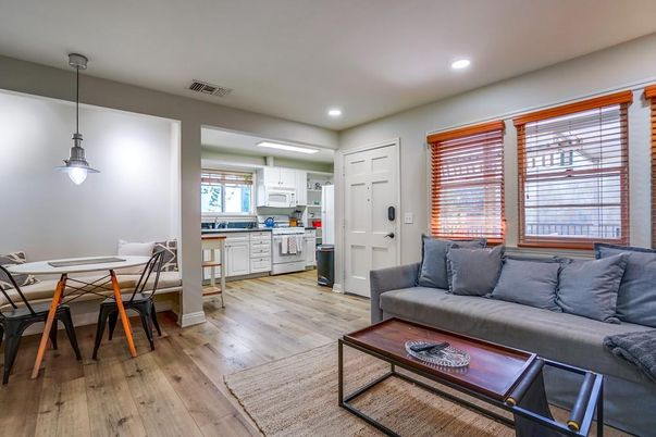Dining room, Interior, Kitchen, Living room, Pendant Lights, Recessed Lighting, Wood Texture Flooring