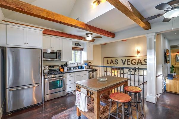 Interior, Kitchen, Stainless Steel Appliances, Wooden Beams, Wood Texture Flooring