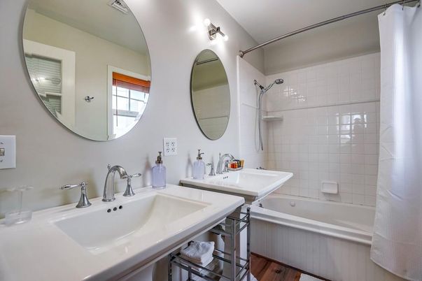 Bathroom, Dual Sink Vanities, Interior, Wood Texture Flooring