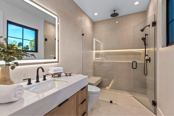 Bathroom, Glass Shower, Interior, Recessed Lighting