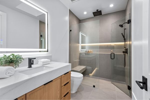 Bathroom, Dual Sink Vanities, Glass Shower, Interior, Recessed Lighting