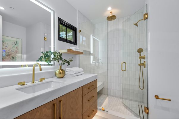 Bathroom, Glass Shower, Interior, Recessed Lighting