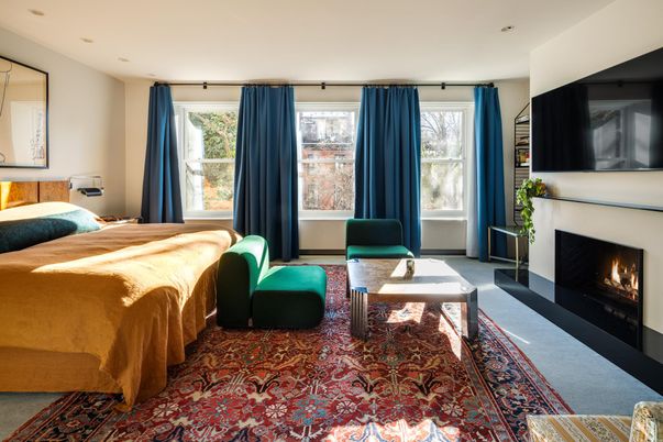 Bedroom, Fireplace, Interior, Recessed Lighting