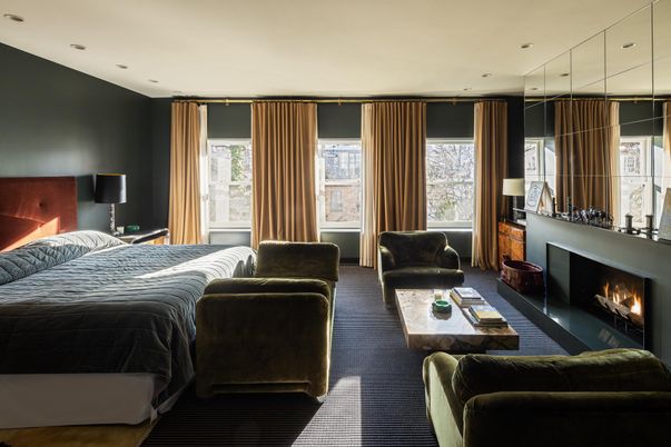 Bedroom, Fireplace, Interior, Recessed Lighting
