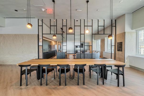 Dining room, Interior, Pendant Lights, Recessed Lighting, Wood Texture Flooring