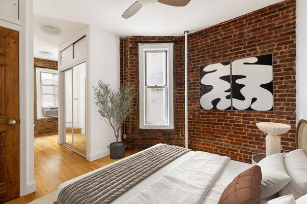 Bedroom, Interior, Stone Walls, Wood Texture Flooring