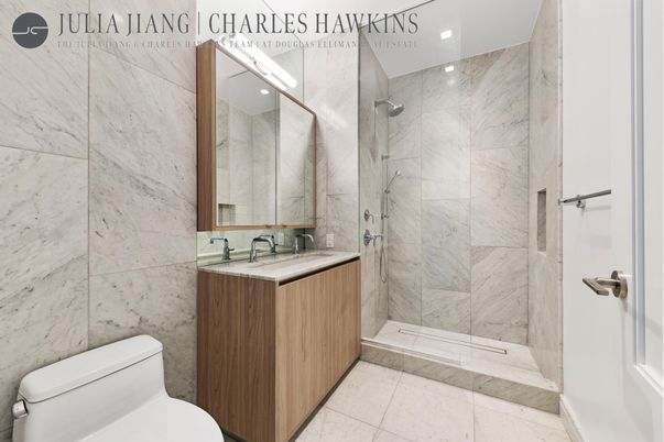 Bathroom, Glass Shower, Interior, Marble Walls, Recessed Lighting