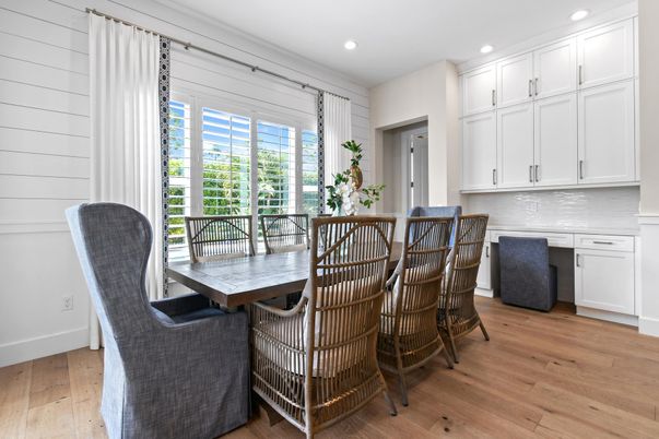 Dining room, Interior, Recessed Lighting, Wood Texture Flooring
