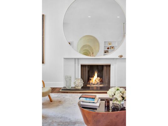 Fireplace, Interior, Recessed Lighting, Wood Texture Flooring