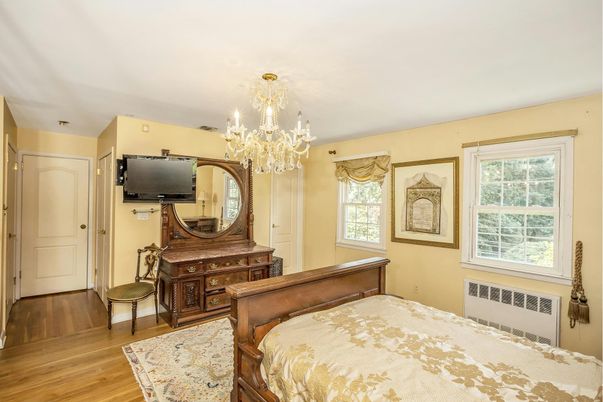 Bedroom, Chandelier, Interior, Wood Texture Flooring