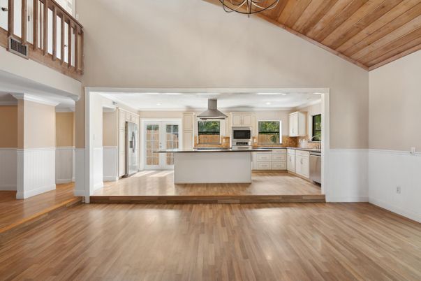 Interior, Kitchen, Recessed Lighting, Wooden Ceilings, Wood Texture Flooring