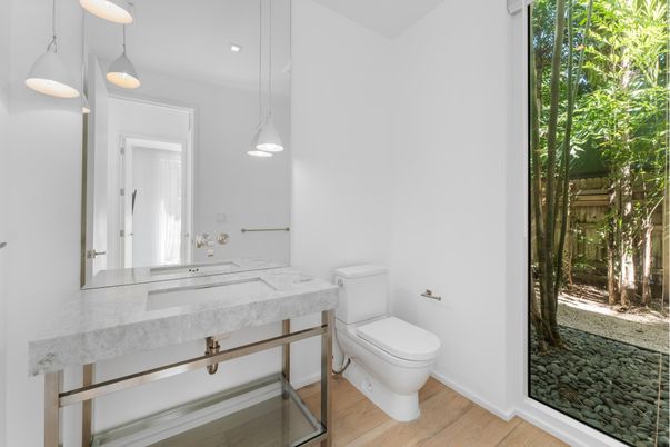 Bathroom, Interior, Pendant Lights, Recessed Lighting, Wood Texture Flooring