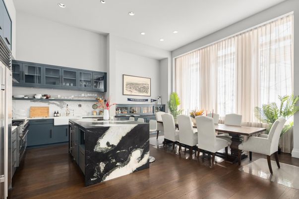 Dining room, Interior, Kitchen, Recessed Lighting, Wood Texture Flooring